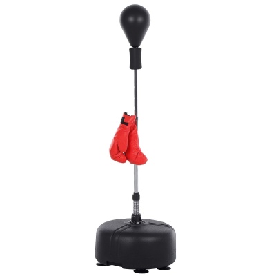 Foto van HOMCOM Boksbalset met verstelbare staande bokszak en rode handschoenen, ø 48 x 136-154 cm