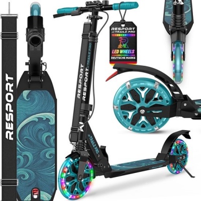 Foto van RE:SPORT® Cityroller voor kinderen en volwassenen met LED, bel en draagband | Opvouwbare scooter met