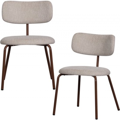 Foto van WOOOD Travis Eetkamerstoelen - Geweven Stof - Off White - Set van 2