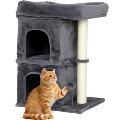Foto van PawHut Kattenboom Donkergrijs 45x40x66 cm van Spaanplaat en Polyester
