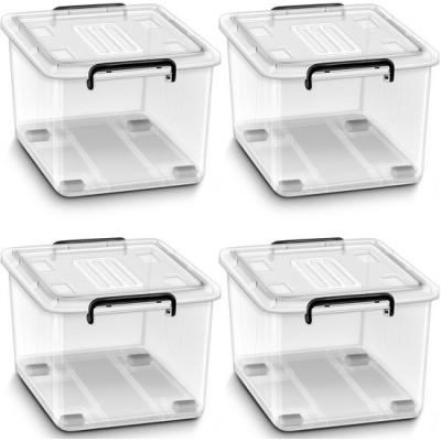 Foto van tillvex® Set van 4 Opbergdozen met Deksel 62L - Stapelbaar, Transparant, BPA-vrij met Wieltjes