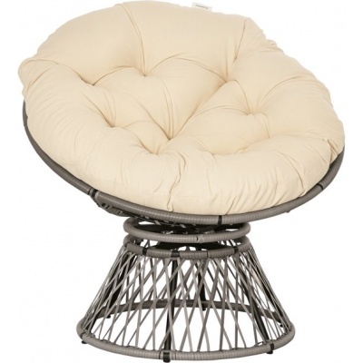 Foto van Outsunny Papasansessel van Polyester en PE-Rattan - Beige - 87 x 97 x 86 cm