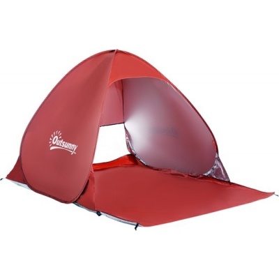 Foto van Outsunny Strandmuschel van polyester, stalen draad - 200L x 150B x 119H cm - Rood
