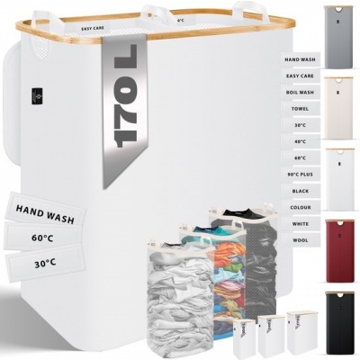 Foto van KESSER® Wasmand met Deksel - Opvouwbare Wasbox - Wassorteerder met Uitneembare 2x Waszakken inclusie