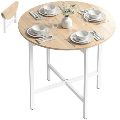 Foto van HOMCOM Inklapbare Eettafel - Spaanplaat en Staal - 80x80x6 cm - Natuurlijke Houtlook