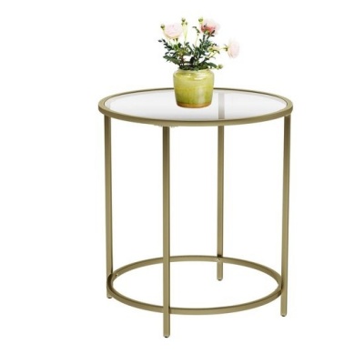 Foto van Vasagle - Glazen Bijzettafel - 50 cm - Ronde Koffietafel - Goudkleurig Frame