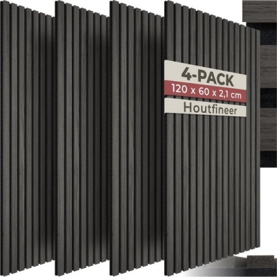 Foto van tectake® Akoestische Wandpanelen - Set van 4 - 60 x 120 cm - Zwart Eiken - Geluidsisolatie