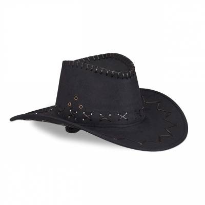 Foto van Relaxdays cowboyhoed voor volwassenen, verstelbaar koord, zwart, ideaal voor carnaval