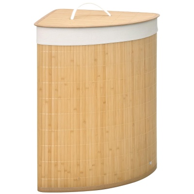 Foto van HOMCOM Bamboe wasmand met deksel, 55L, uitneembare zak, voor badkamer en slaapkamer