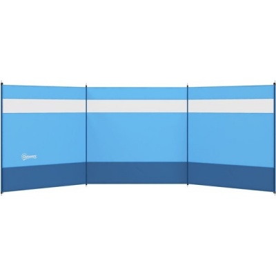 Foto van Outsunny Camping Windscherm van Polyester, Staal 440L x 140H cm Blauw