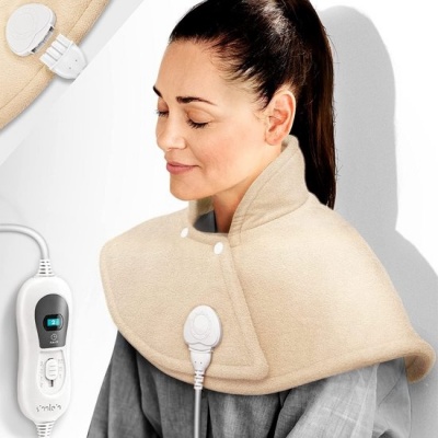 Foto van Sinnlein elektrisch warmtecape beige voor schouder, nek en rug met 3 standen en uitschakeling