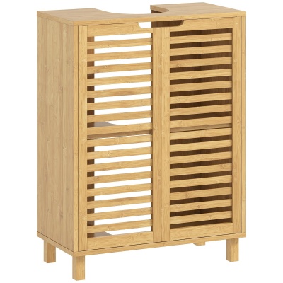 Foto van HOMCOM Bamboe wastafelonderkast met 2 lamellendeuren en verstelbare legplank 60 x 30 x 80 cm