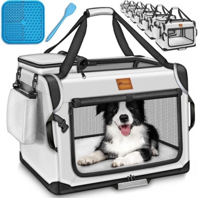 Foto van TRESKO® Opvouwbare hondenbox met likmat en spatel, M, 61 x 42 x 42 cm, grijs