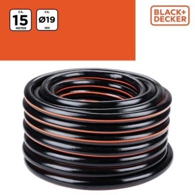 Foto van BLACK+DECKER Tuinslang 15 Meter - 19MM - Duurzaam PVC - Voor Tuin, Auto en Zwembad