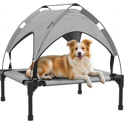 Foto van PawHut Verhoogd Hondenbed met Luifel, Buitenbed voor Kleine en Middelgrote Honden, Lichtgrijs