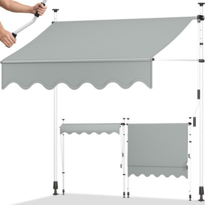 Foto van Tillvex Balkonluifel 150 cm, lichtgrijs, met handslinger, zonder boren, UV-bestendig, waterdicht