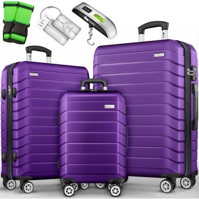 Foto van Tillvex® 3-delige reiskofferset met bagageweegschaal en accessoires, lila
