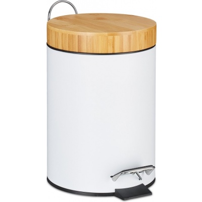 Foto van 3 l pedaalemmer voor badkamer - softclose - bamboe deksel - uitneembare binnenemmer - grijs