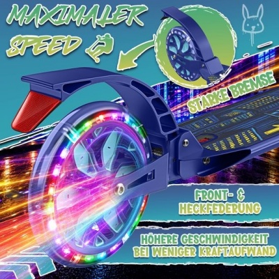 Foto van RE:SPORT® Cityroller voor kinderen en volwassenen met LED, bel en draagband - opvouwbare scooter