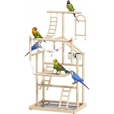 Foto van Pawhut Vogelstandaard - Grenenhout, Roestvrij Staal - 48L x 38B x 95H cm - Natuurhout