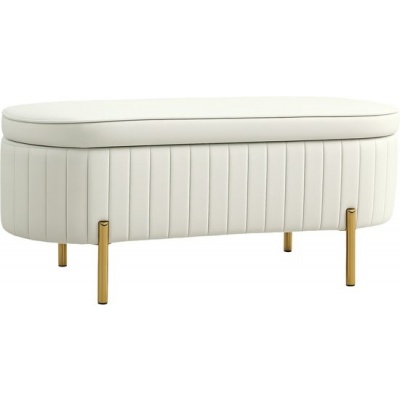 Foto van HOMCOM Opslag Ottoman van Polyester en Metaal, 108x44x43,5 cm, Roomwit
