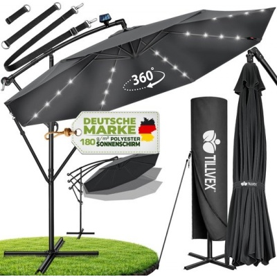Foto van Tillvex Aluminium Zweefparasol met LED Solar Ø 300 cm + Hoes en Windbescherming