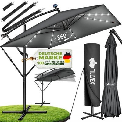 Foto van tillvex® Rechthoekige Aluminium Parasol Ø 330 cm met LED en Afdekking, 360° Draaibaar