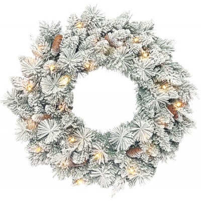 Foto van HOMCOM Kunststof en Metalen Kerstkrans Ø60 x 8H cm Groen/Wit