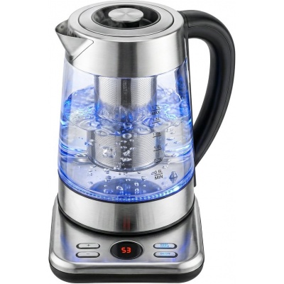 Foto van HOMCOM Glazen Waterkoker, RVS - 21,7L x 21,4B x 26,3H cm - Zilver