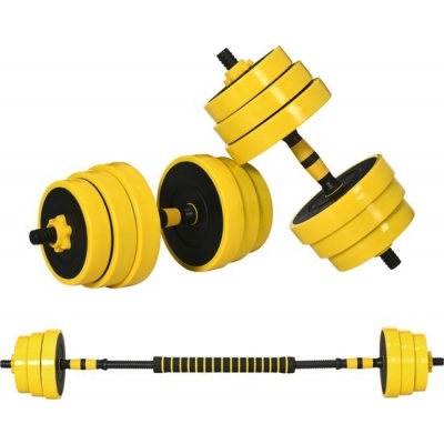 Foto van HOMCOM 25 kg verstelbare 3-in-1 halterset met lange stang - Geel A91-088V01