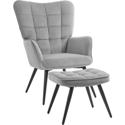 Foto van HOMCOM Relaxfauteuil met voetensteun - Staal, Polyester - 73L x 77,5B x 98H cm - Lichtgrijs