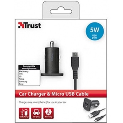 Trust Autolader met Micro USB Kabel - 5W Trust Autolader met Micro USB Kabel - 5W
