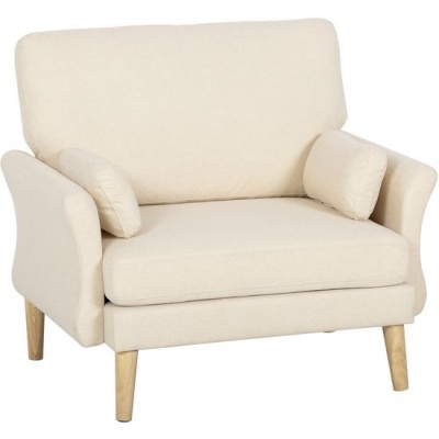Foto van Homcom Fauteuil van polyester en rubberhout - 103L x 80B x 88H cm - Crèmewit