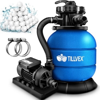 Tillvex zandfiltersysteem 7.900L/h + 400g filterkogels | Zwembadfilter met drukweergave Tillvex zandfiltersysteem 7.900L/h + 400g filterkogels | Zwembadfilter met drukweergave