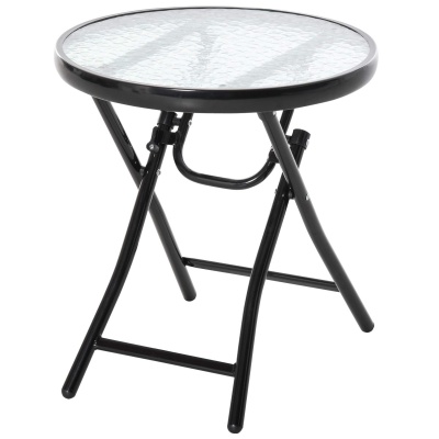 Foto van Outsunny inklapbare bistrotafel met rond glazen blad Ø45 cm - zwart metaal