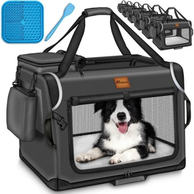 Foto van TRESKO® Opvouwbare hondenbox met likmat en spatel, L, 70 x 52 x 52 cm, voor honden en katten