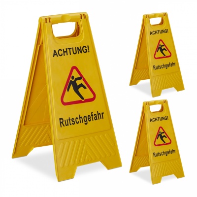 Foto van Relaxdays waarschuwingsbord set van 3, inklapbaar, dubbelzijdig, kunststof, geel