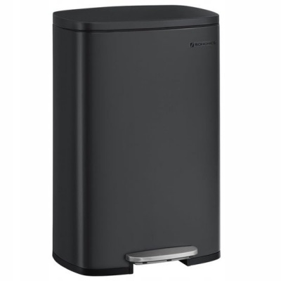 Foto van SONGMICS 50L Zwarte Afvalbak met Pedaal en Soft-Close
