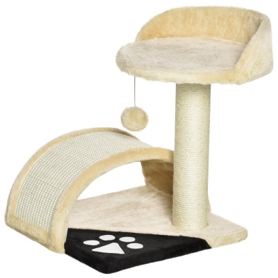 Foto van PawHut Krabpaal 104 cm met kattenhol, speelbal en 2 ligvlakken, grijs