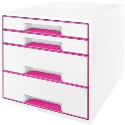 Foto van Leitz WOW Cube Ladenblok met 4 Laden - Opberger voor Kantoor en Thuis - Wit/Roze