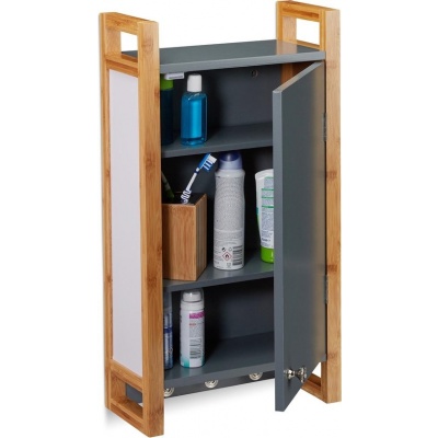 Foto van Bamboe hangkast voor badkamer - 3 vakken - 3 haken - 58 x 31,5 x 15 cm