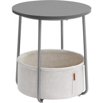 Foto van VASAGLE Bijzettafel Rond - 45 cm - met stoffen mand - opbergruimte - grijs/wit