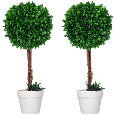 Foto van HOMCOM Kunstplanten, set van 2 UV-bestendige kunstplanten, 60 cm buxusbomen, kamerplant in bloempot,