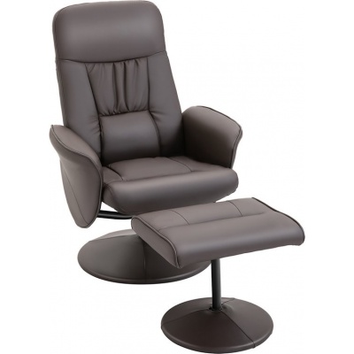 Foto van HOMCOM Relaxfauteuil met Ottomaan, Metaal en Kunstleer, Bruin 81x76x101 cm