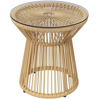 Foto van Outsunny Rattan Bijzettafel van Metaal, Beige PE Rattan