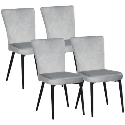 Foto van HOMCOM Set van 4 Eetkamerstoelen met Rugleuning - Staal Grijs 46 x 65 x 87 cm