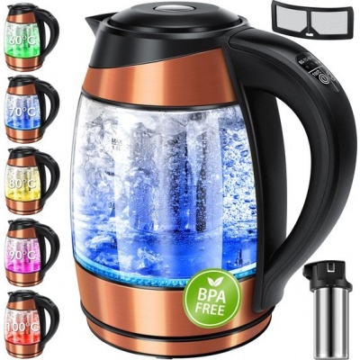 Foto van KESSER® 1,8L Elektrische Waterkoker 2200W Glazen Waterkoker Roestvrijstalen Warmhoudfunctie Kettle -