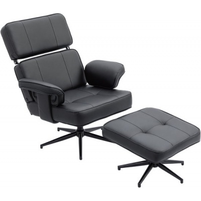 Foto van Homcom Relaxfauteuil met Voetensteun - Kunstleer, Metaal - Zwart