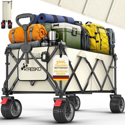 Foto van TRESKO® Opvouwbare Bolderwagen 300L met Rem | Inklapbare Handwagen 150kg met Rubber Banden