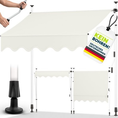 Foto van Tillvex Balkonluifel 250 cm beige met handslinger, zonder boren, UV-bestendig en verstelbaar
